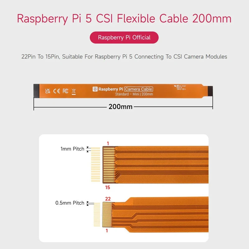 Custom Official     Pi 5 Camera Cable CSI Display DIS Cable 22Pin to 15 Pin for     Pi DIS Screen LCD Display