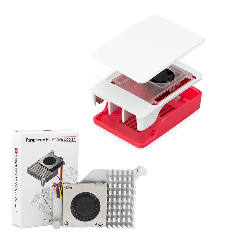Custom Official     Pi 5 Case Red White ABS Shell with Temperature Controlled Fan Support Cluster Stacking for RPI 5 Pi5