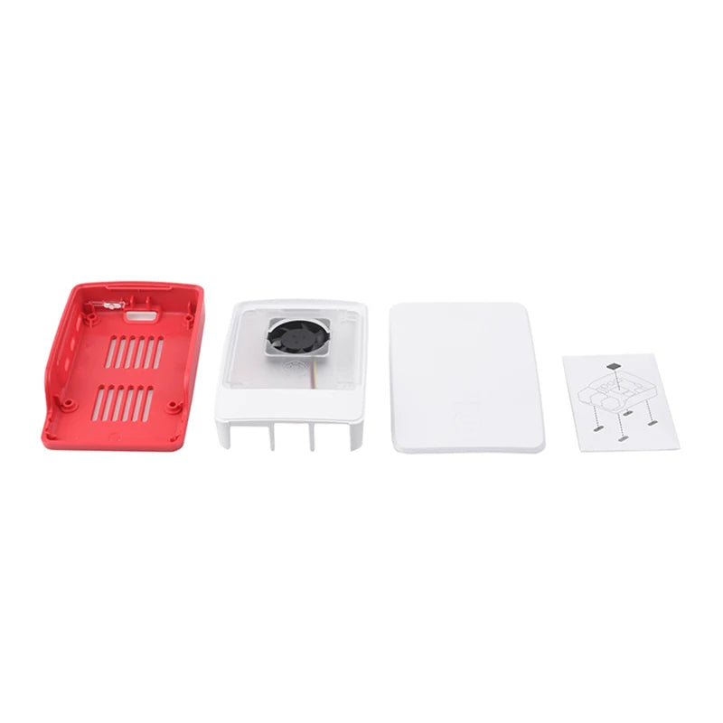 Custom Official     Pi 5 Case Red White ABS Shell with Temperature Controlled Fan Support Cluster Stacking for RPI 5 Pi5