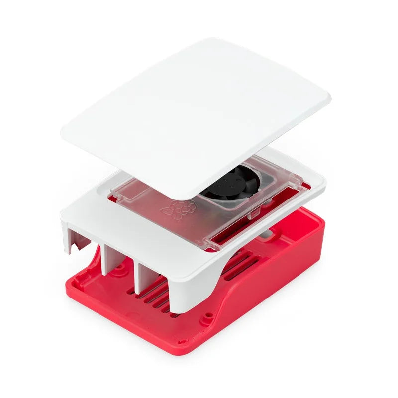 Custom Official     Pi 5 Case Red White ABS Shell with Temperature Controlled Fan Support Cluster Stacking for RPI 5 Pi5
