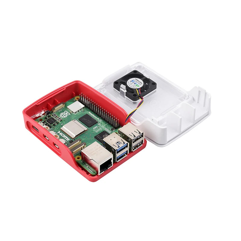 Custom Official     Pi 5 Case Red White ABS Shell with Temperature Controlled Fan Support Cluster Stacking for RPI 5 Pi5