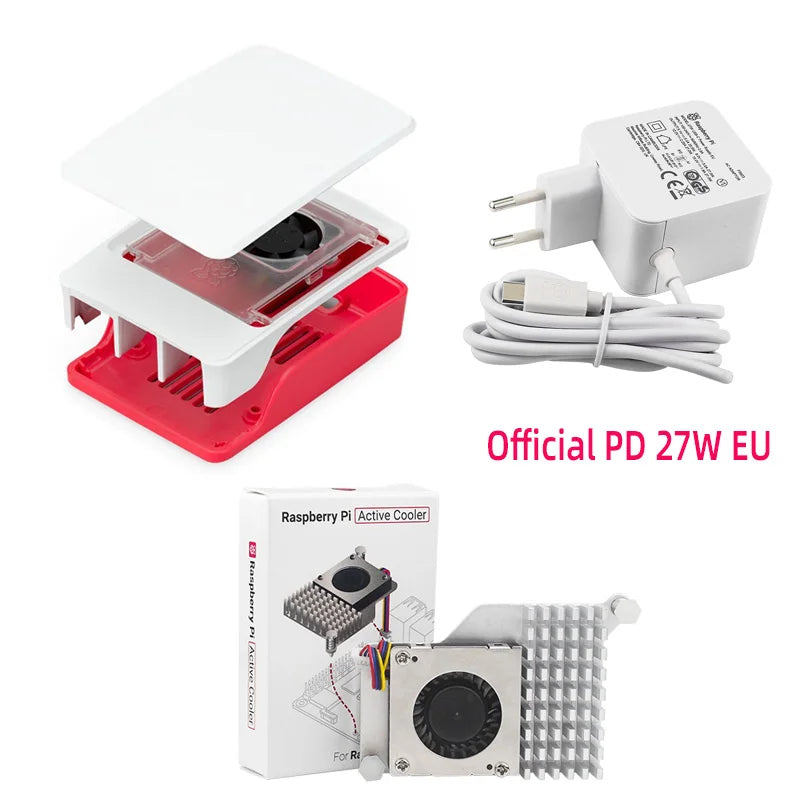 Custom Official     Pi 5 Case Red White ABS Shell with Temperature Controlled Fan Support Cluster Stacking for RPI 5 Pi5