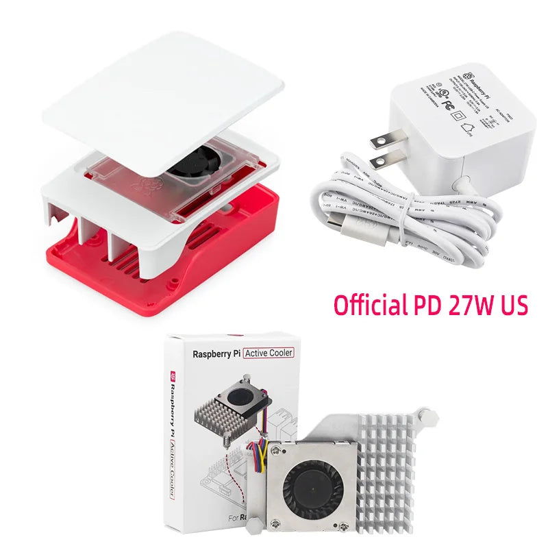 Custom Official     Pi 5 Case Red White ABS Shell with Temperature Controlled Fan Support Cluster Stacking for RPI 5 Pi5