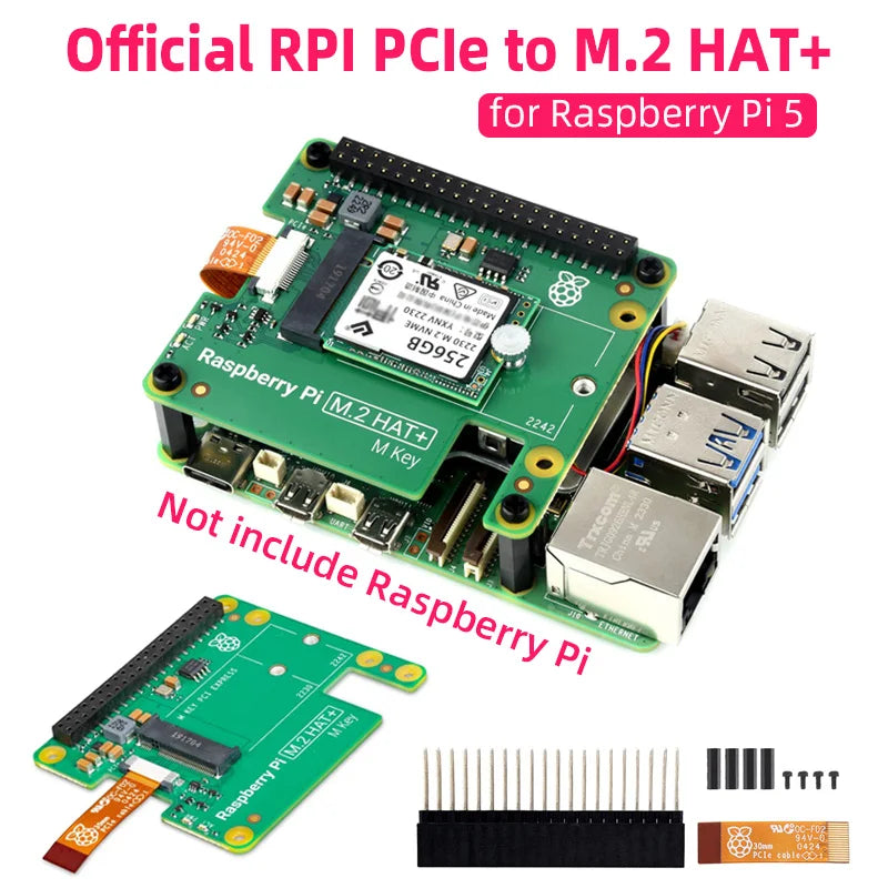 Custom Official     Pi 5 M.2 HAT+ Gen2 Gen3 NVME M.2 SSD 2230/2242 Size M Key PCI Express GPIO Expansion Board for RPI5 Pi5