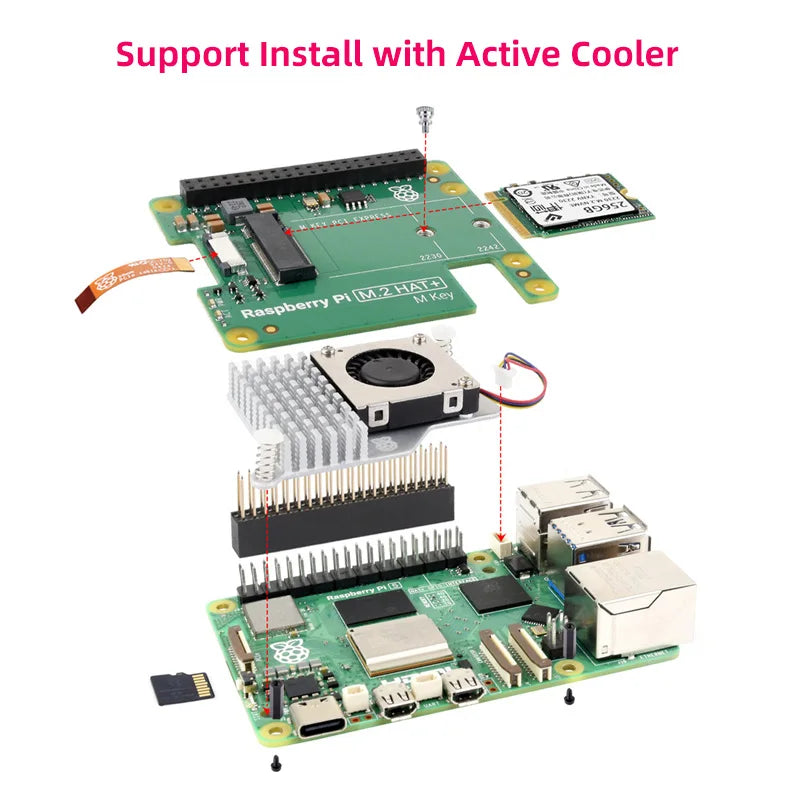 Custom Official     Pi 5 M.2 HAT+ Gen2 Gen3 NVME M.2 SSD 2230/2242 Size M Key PCI Express GPIO Expansion Board for RPI5 Pi5