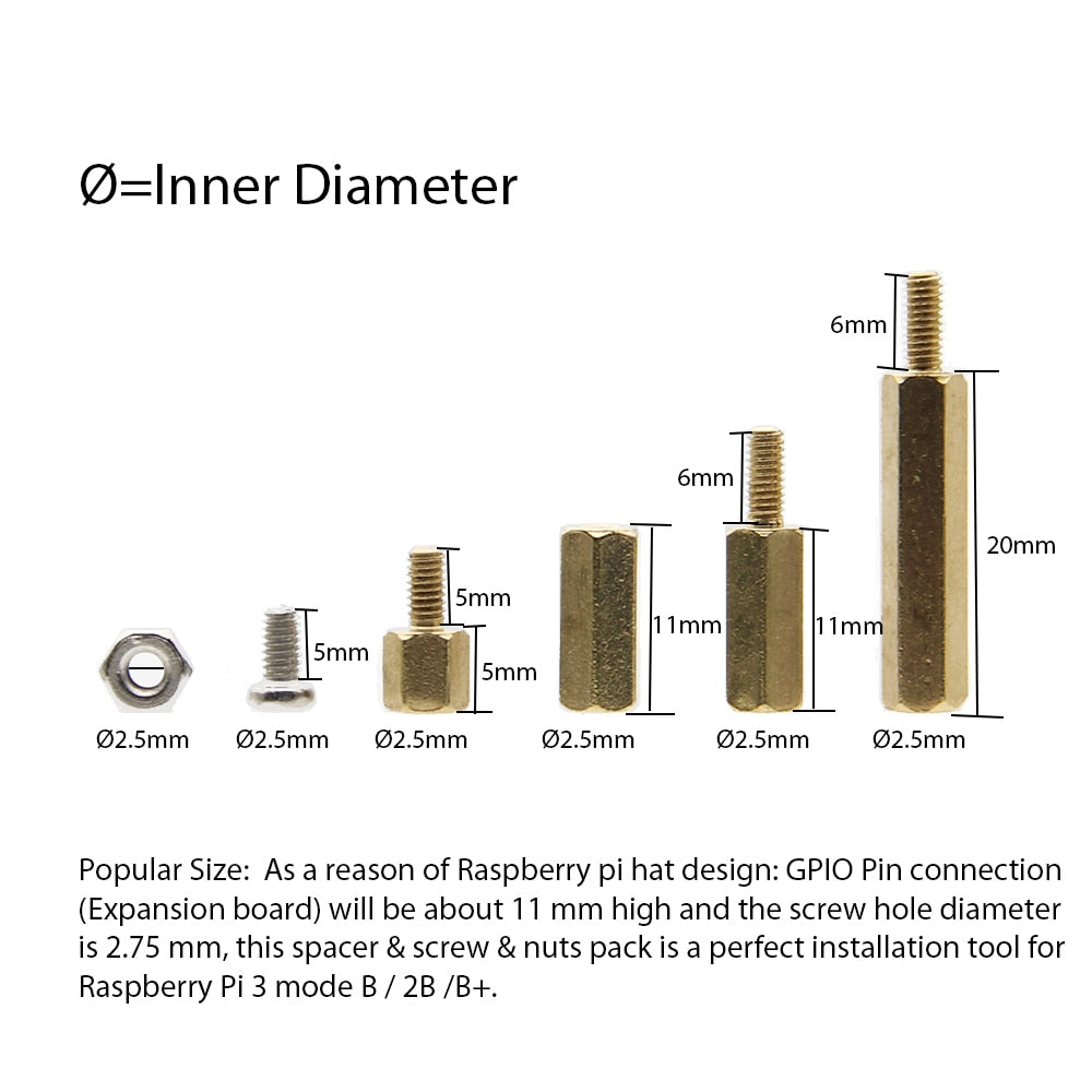 Raspberry Pi 120Pcs M2.5 Series Hex Brass Spacers Standoffs+Nuts+Screws Kit Accessories for Raspberry Pi 4 Model B/3B+/3B/2B/B+ customize