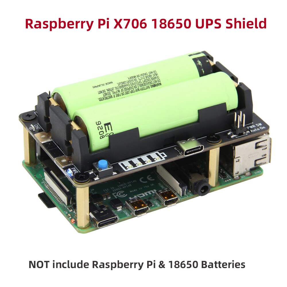 Raspberry Pi 18650 UPS HAT，X706 V1.1 Shield/Expansion Board supports Auto Power On for Raspberry Pi 4 model B/3B+/3B customize