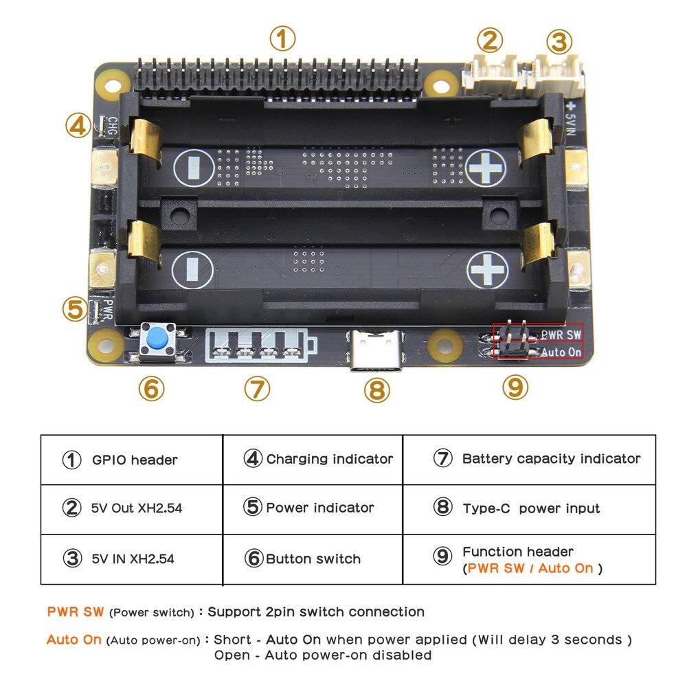 Raspberry Pi 18650 UPS HAT，X706 V1.1 Shield/Expansion Board supports Auto Power On for Raspberry Pi 4 model B/3B+/3B customize