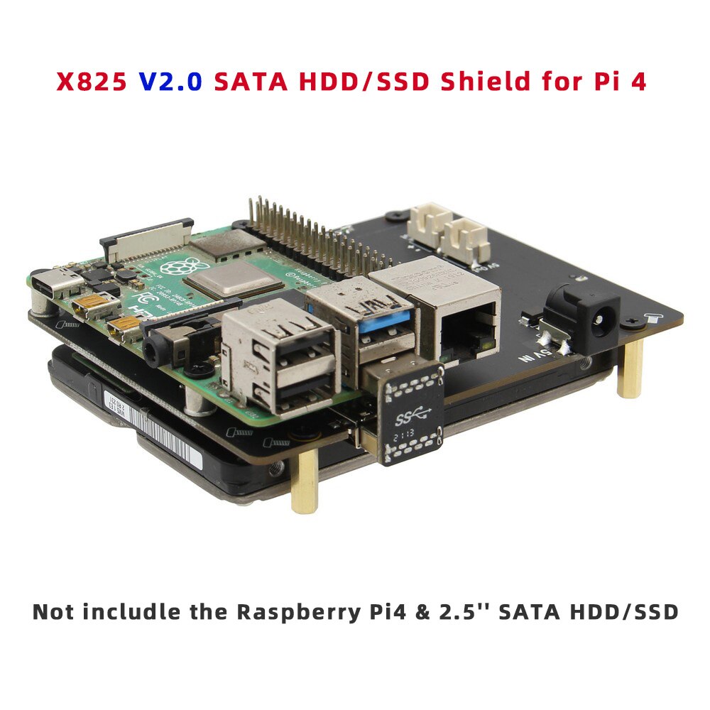 Sata Shield Raspberry Raspberry Pi 2.5 inch SATA HDD/SSD Shield, X825 V2.0 Storage Expansion ...