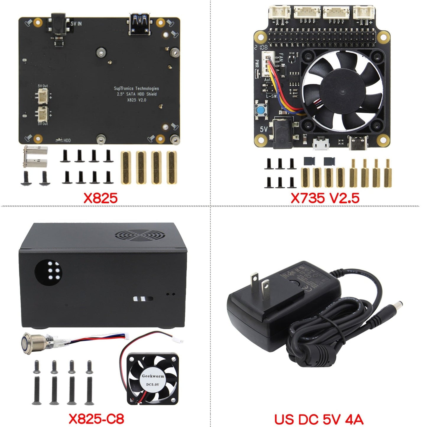 Raspberry Pi 2.5 inch SATA HDD/SSD X825 V2.0 Board + X735 Board with Matching Metal Case for Raspberry Pi 4 Model B customize