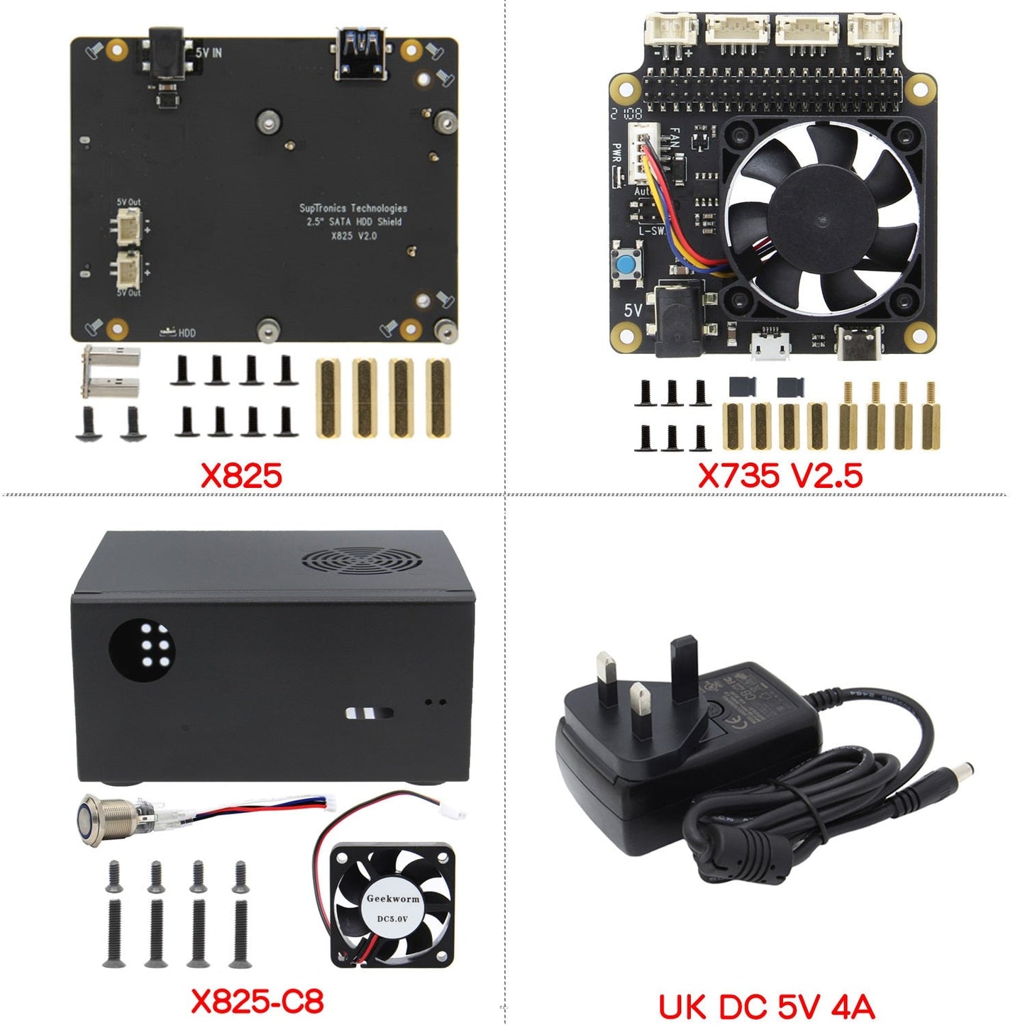 Raspberry Pi 2.5 inch SATA HDD/SSD X825 V2.0 Board + X735 Board with Matching Metal Case for Raspberry Pi 4 Model B customize