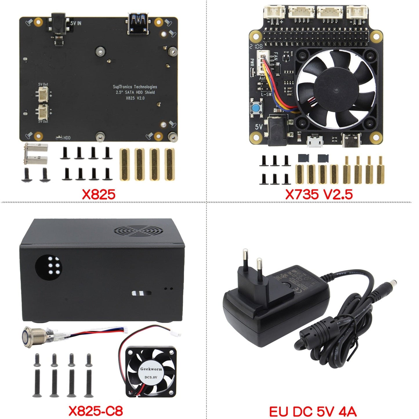 Raspberry Pi 2.5 inch SATA HDD/SSD X825 V2.0 Board + X735 Board with Matching Metal Case for Raspberry Pi 4 Model B customize