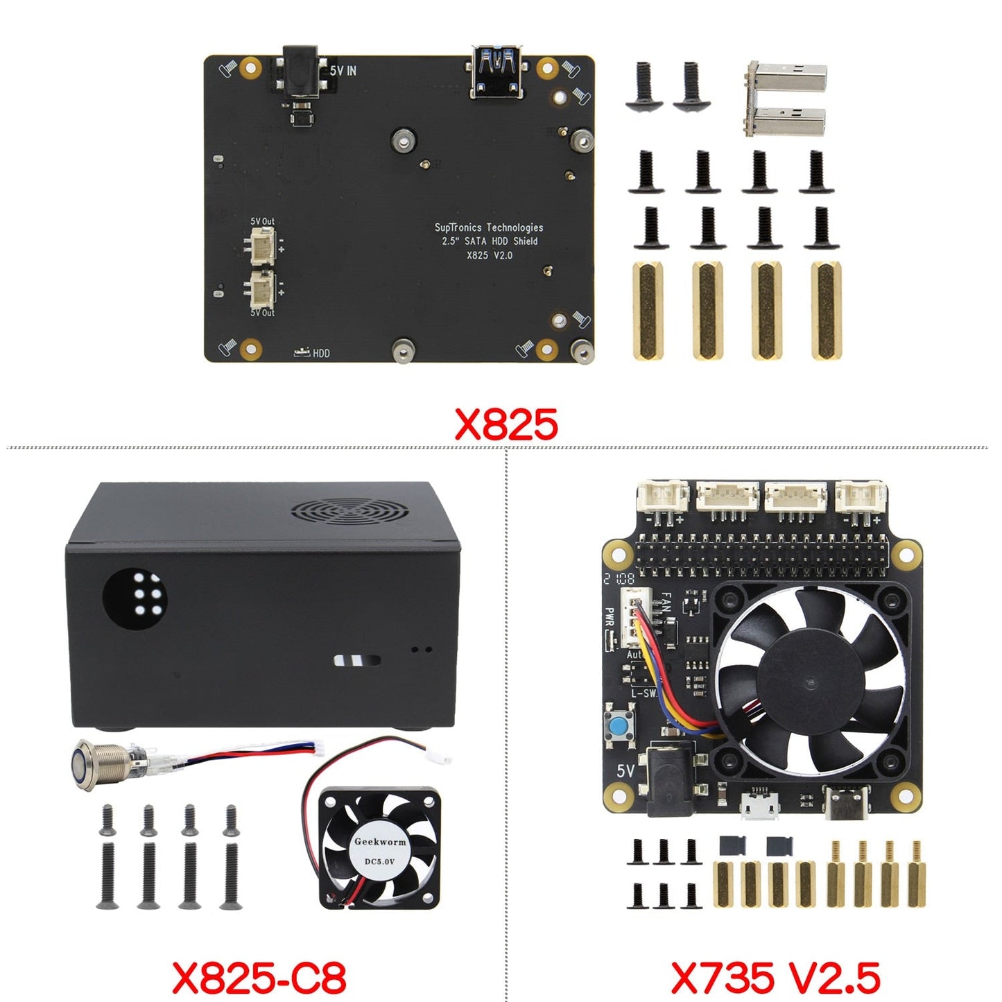 Raspberry Pi 2.5 inch SATA HDD/SSD X825 V2.0 Board + X735 Board with Matching Metal Case for Raspberry Pi 4 Model B customize