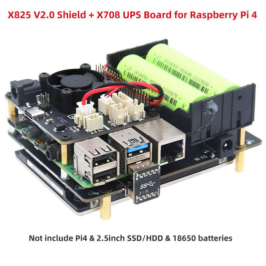 Raspberry Pi 2.5 inch SATA HDD/SSD X825 V2.0 Shield + X708 UPS Board for Raspberry Pi 4 Modle B customize