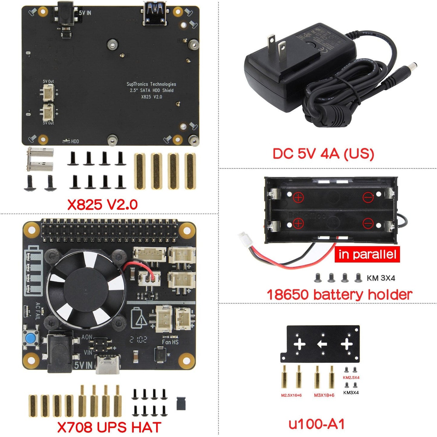 Raspberry Pi 2.5 inch SATA HDD/SSD X825 V2.0 Shield + X708 UPS Board for Raspberry Pi 4 Modle B customize