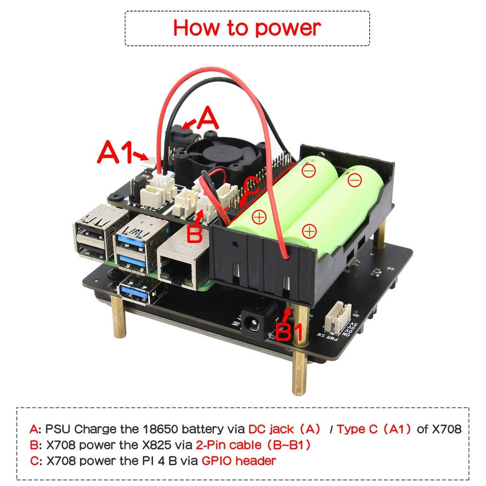 Raspberry Pi 2.5 inch SATA HDD/SSD X825 V2.0 Shield + X708 UPS Board for Raspberry Pi 4 Modle B customize