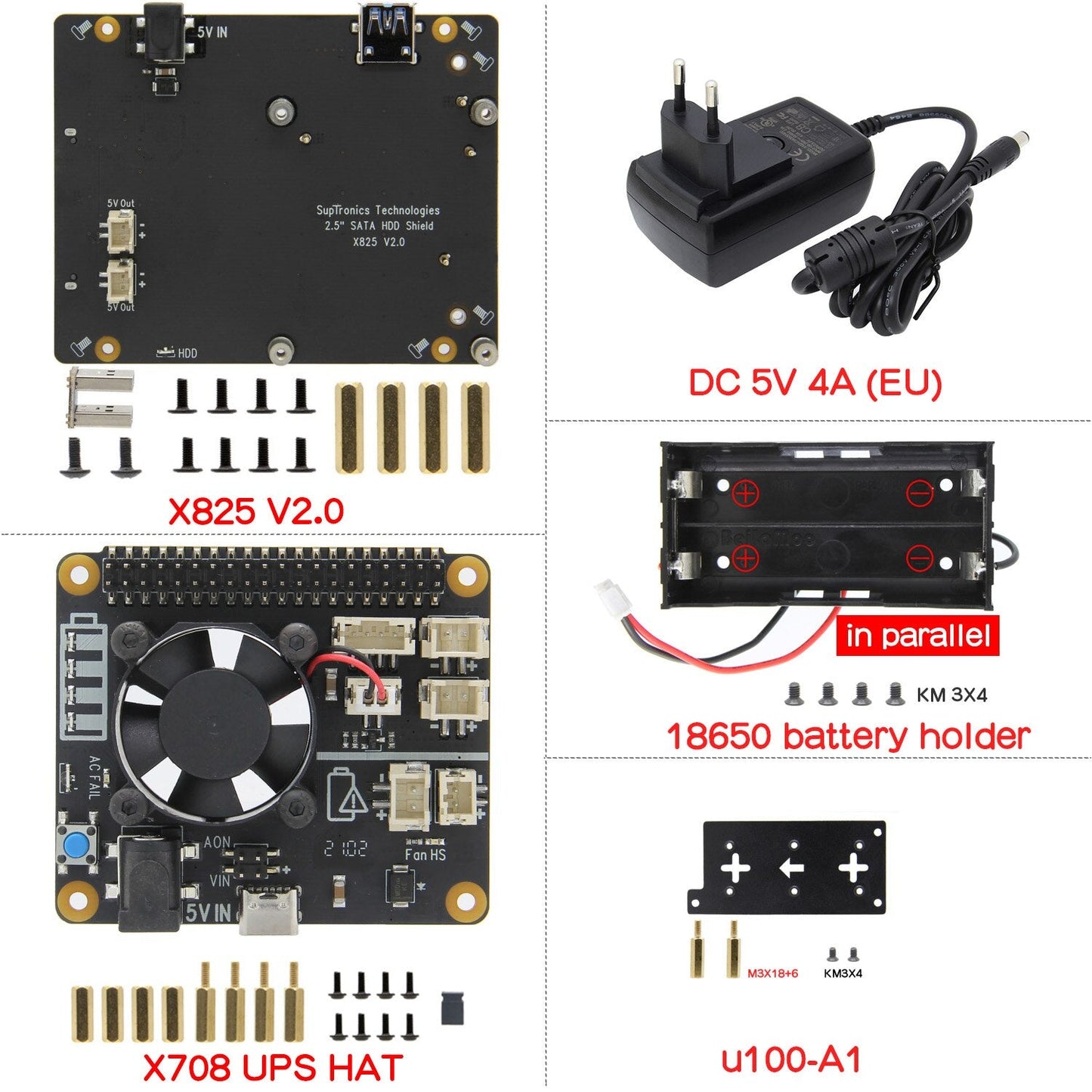 Raspberry Pi 2.5 inch SATA HDD/SSD X825 V2.0 Shield + X708 UPS Board for Raspberry Pi 4 Modle B customize