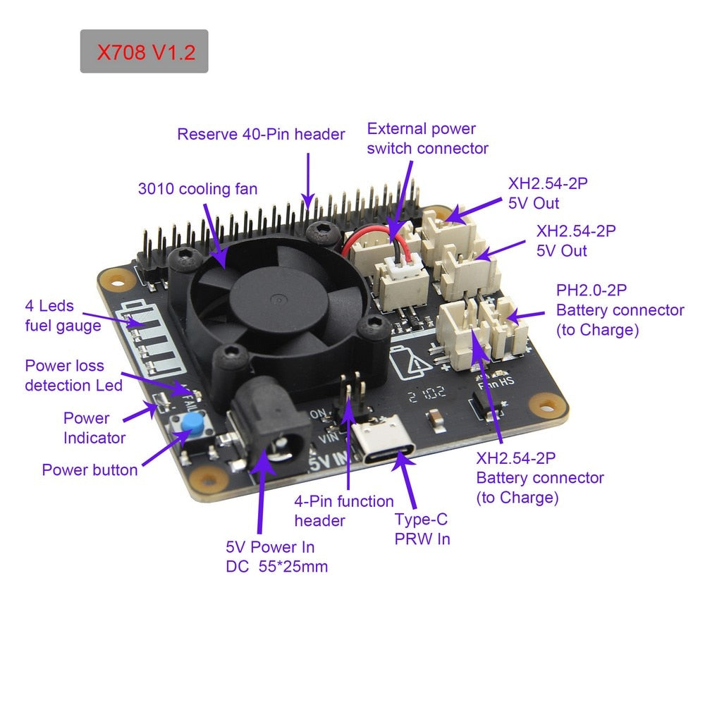 Raspberry Pi 2.5 inch SATA HDD/SSD X825 V2.0 Shield + X708 UPS Board for Raspberry Pi 4 Modle B customize