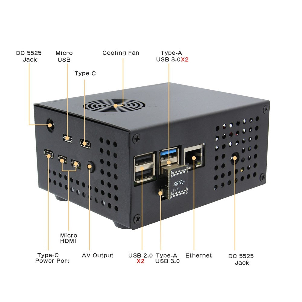 Raspberry Pi 4 (8GB)Board  + X825 2.5 inch SATA HDD/SSD Shield with Case + X735 Power Management Board + Power Supply Kit customize