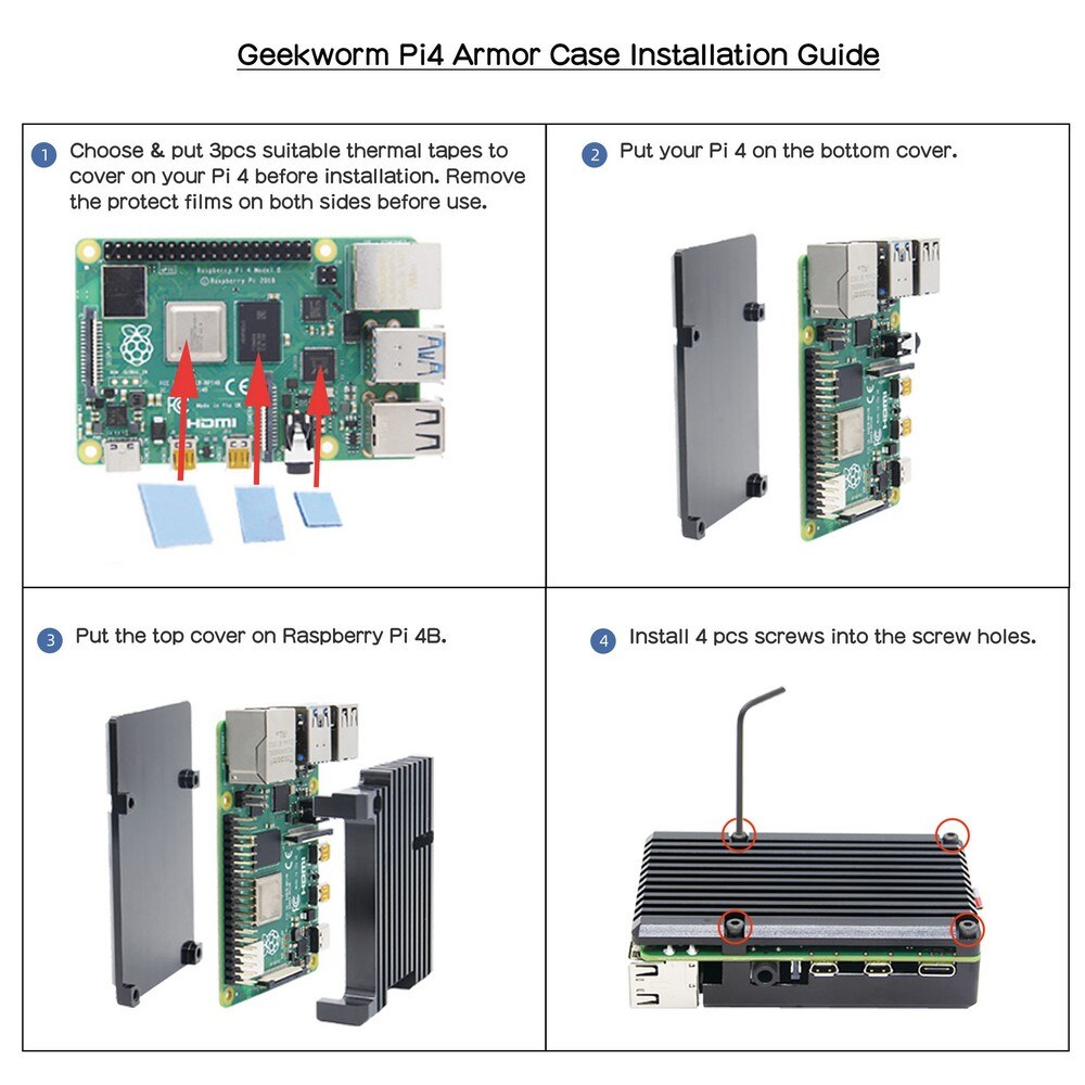 Raspberry Pi 4 Case, Passive Cooling Aluminum Alloy Protective Shell Metal Enclosure for Raspberry Pi 4 Model B customize