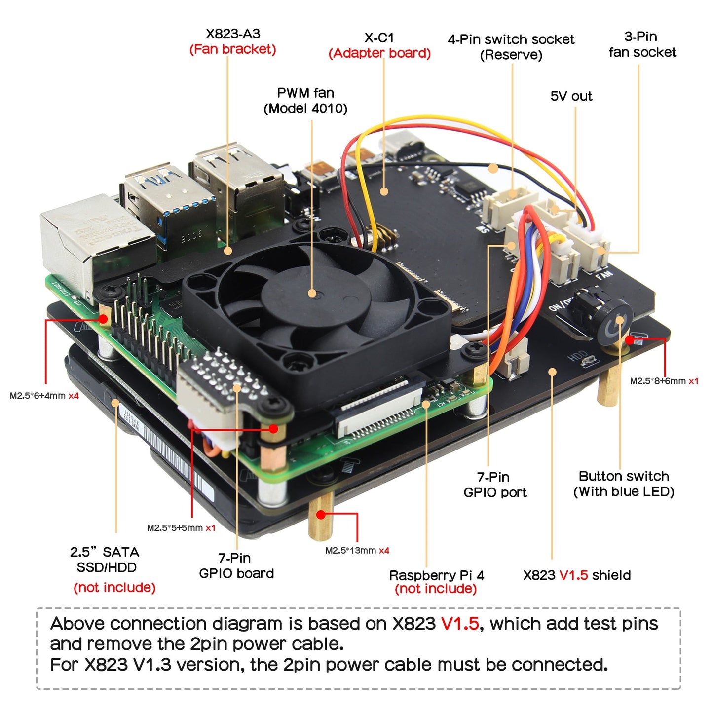 Raspberry Pi 4 Model B NASPi 2.5 inch SATA HDD/SSD Sheild & Metal Case with PWM Fan customize