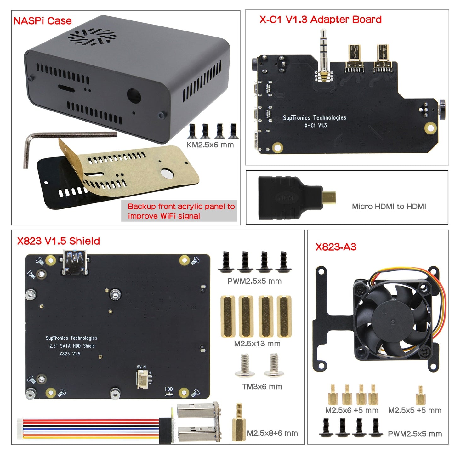 Raspberry Pi 4 Model B NASPi 2.5 inch SATA HDD/SSD Sheild & Metal Case with PWM Fan customize