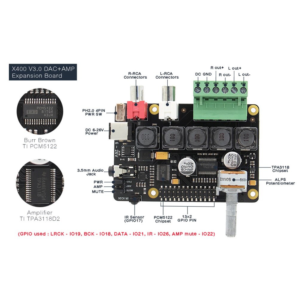 Raspberry Pi 4 Model B X400 I2S Audio Expansion Board and Metal Case with Heatsink Kit for Raspberry Pi 4B Only customize