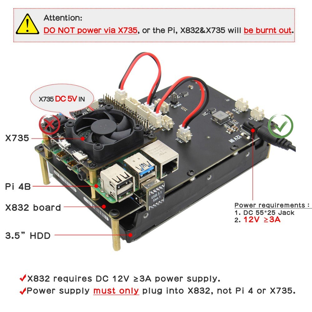 Raspberry Pi 4 Model B X832 Storage Expansion Board Supports 3.5 inch SATA HDD Compatible with Pi 4B customize