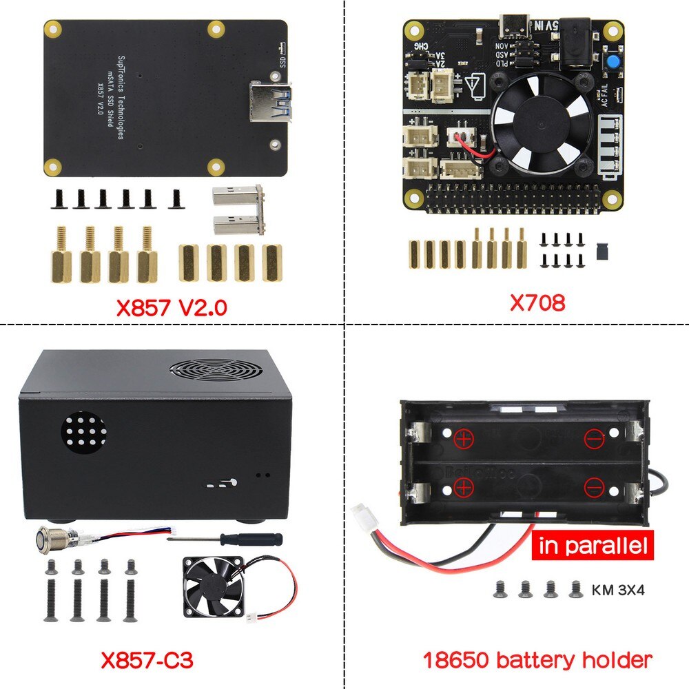 Raspberry Pi 4 Model B mSATA SSD Storage Expansion Board, X857 V2.0 Shield + X708 UPS HAT & Power Management Board customize