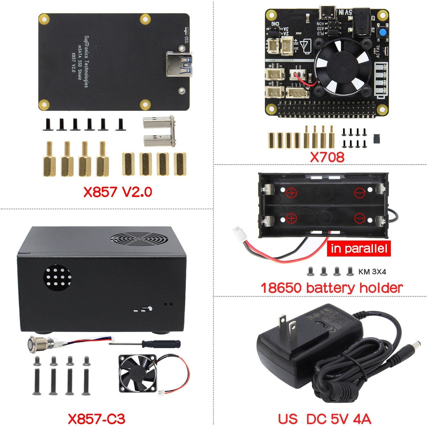 Raspberry Pi 4 Model B mSATA SSD Storage Expansion Board, X857 V2.0 Shield + X708 UPS HAT & Power Management Board customize