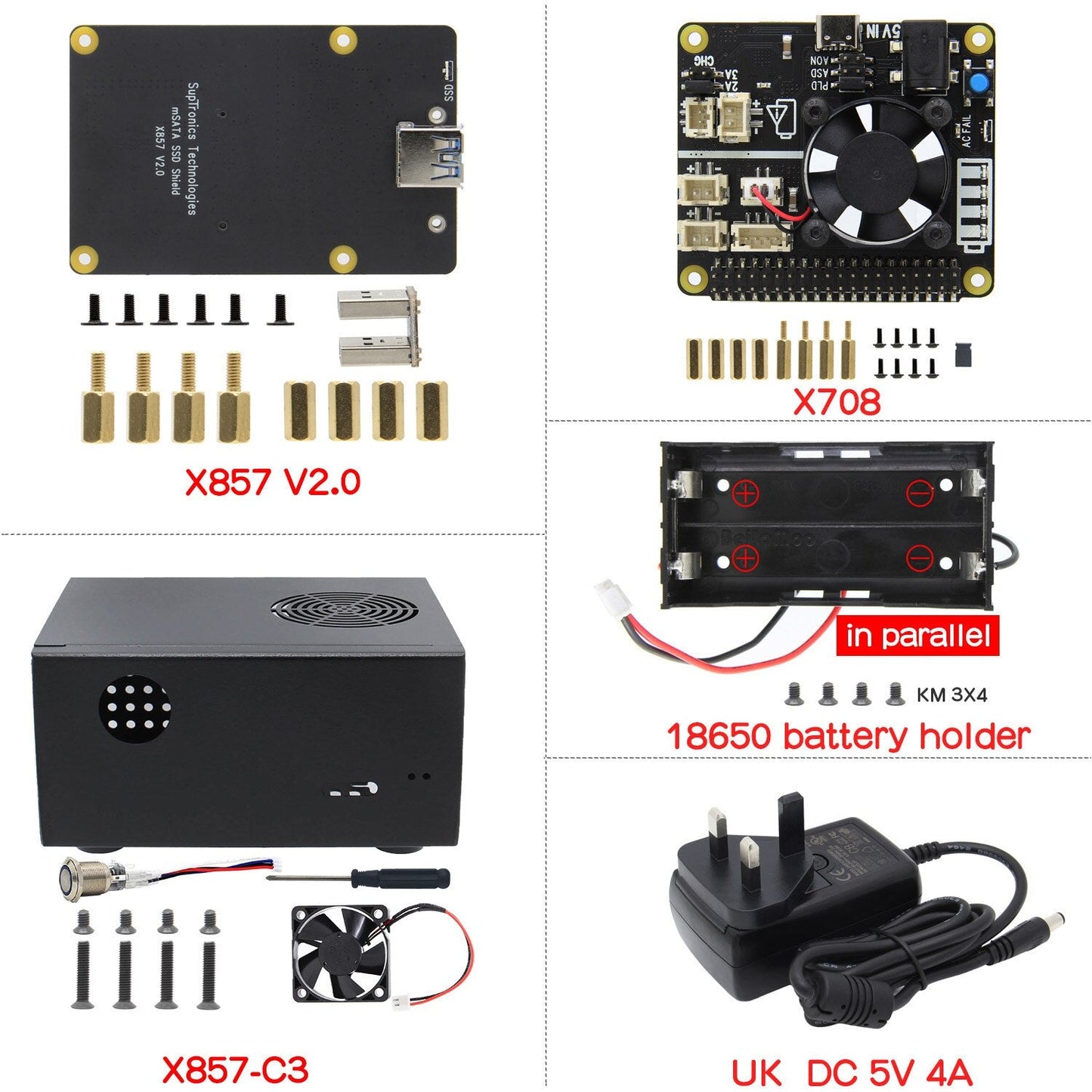 Raspberry Pi 4 Model B mSATA SSD Storage Expansion Board, X857 V2.0 Shield + X708 UPS HAT & Power Management Board customize