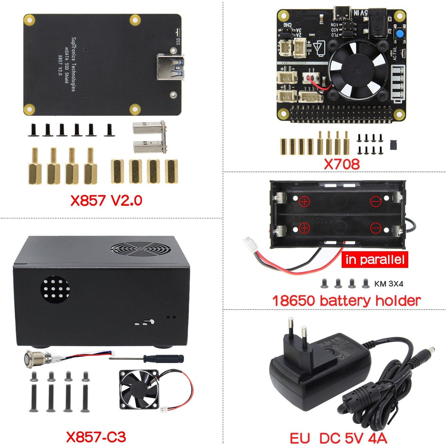 Raspberry Pi 4 Model B mSATA SSD Storage Expansion Board, X857 V2.0 Shield + X708 UPS HAT & Power Management Board customize