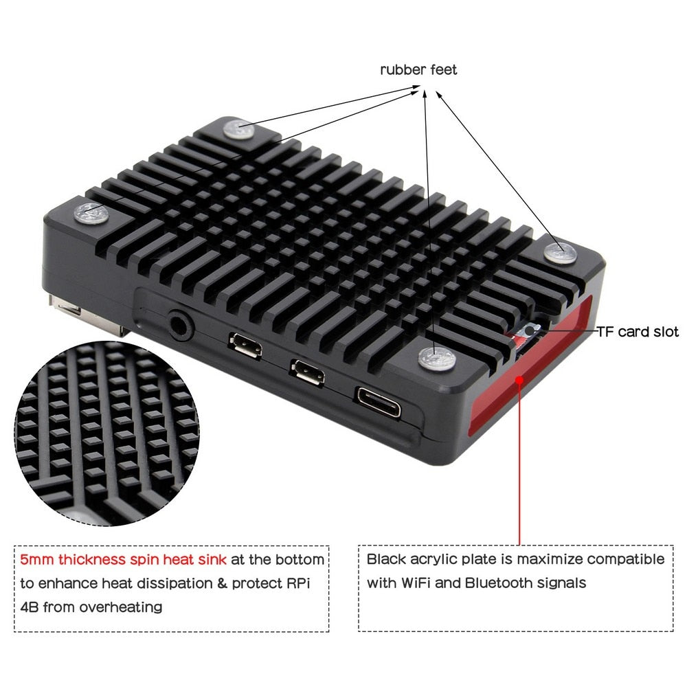 Raspberry Pi 4 Ultra-Thin CNC Aluminum Alloy Metal Case / Passive Cooling Enclosure Box for Raspberry Pi 4 Model B Only customize