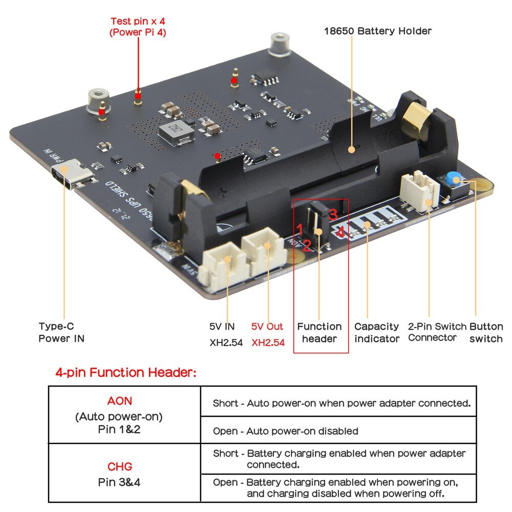 Raspberry Pi 4 model B 18650 UPS HAT，X703 V1.2 Shield/Expansion Board customize