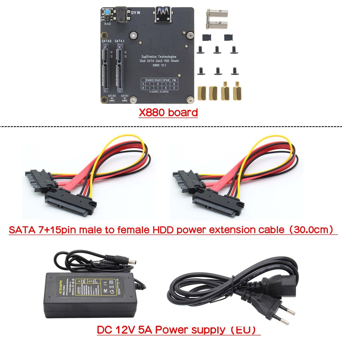 Raspberry Pi 4 model B X880 V1.1 Dual SATA Gen3 HDD Shield, 2.5"/ 3.5"SATA HDD/SSD Storage Expansion Board for Raspberry Pi4B customize