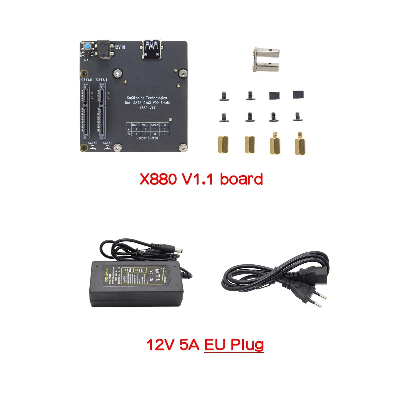 Raspberry Pi 4 model B X880 V1.1 Dual SATA Gen3 HDD Shield, 2.5"/ 3.5"SATA HDD/SSD Storage Expansion Board for Raspberry Pi4B customize