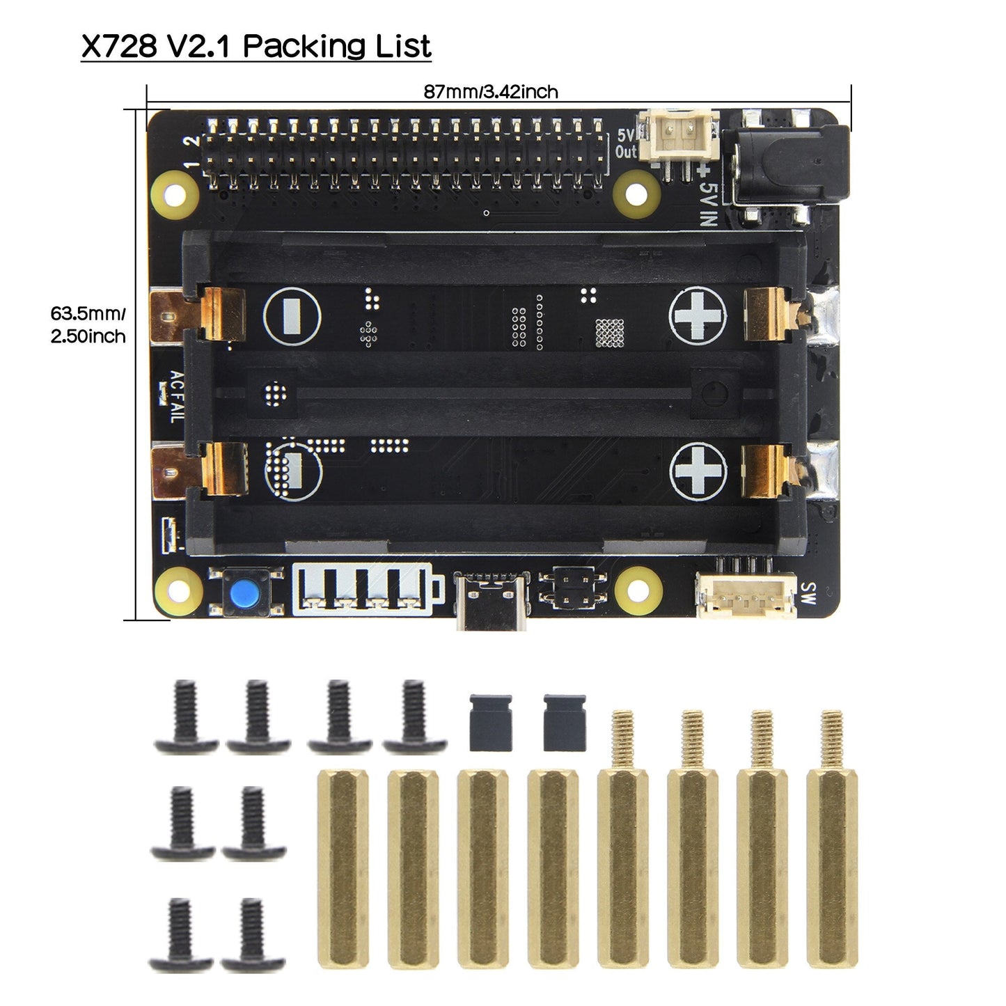 Raspberry Pi 4B/3B+/3B X728 V2.1 UPS HAT& Power Management Board with AC Power Loss Detection, Auto On & Safe Shutdown Function customize