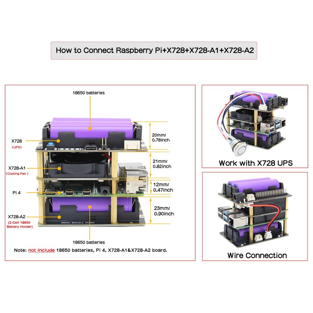 Raspberry Pi 4B/3B+/3B X728 V2.1 UPS HAT& Power Management Board with AC Power Loss Detection, Auto On & Safe Shutdown Function customize