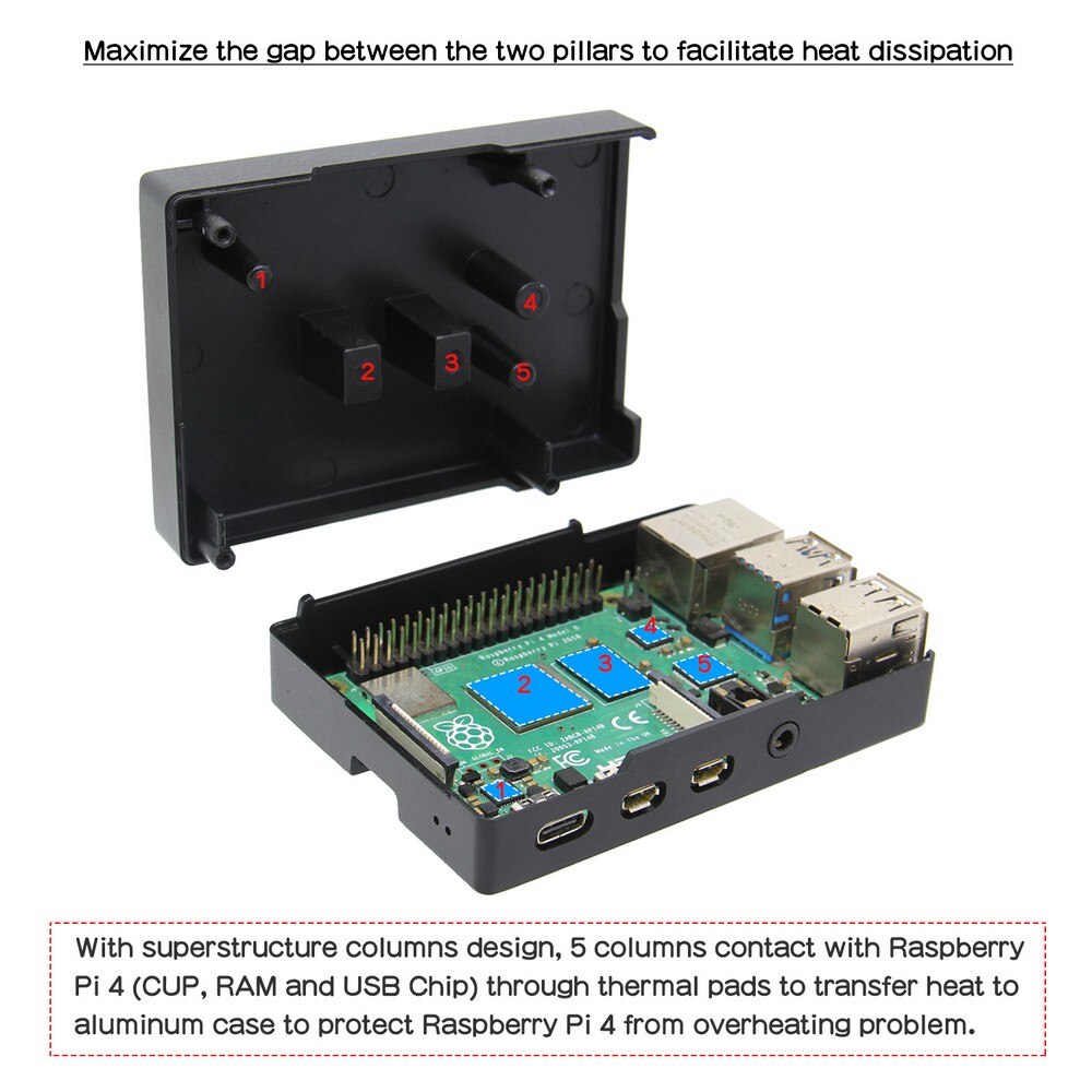 Raspberry Pi 4B Metal Enclosure Passive Cooling Heat Dissipation Aluminum Case Compatible with Raspberry Pi 4Model B Only customize