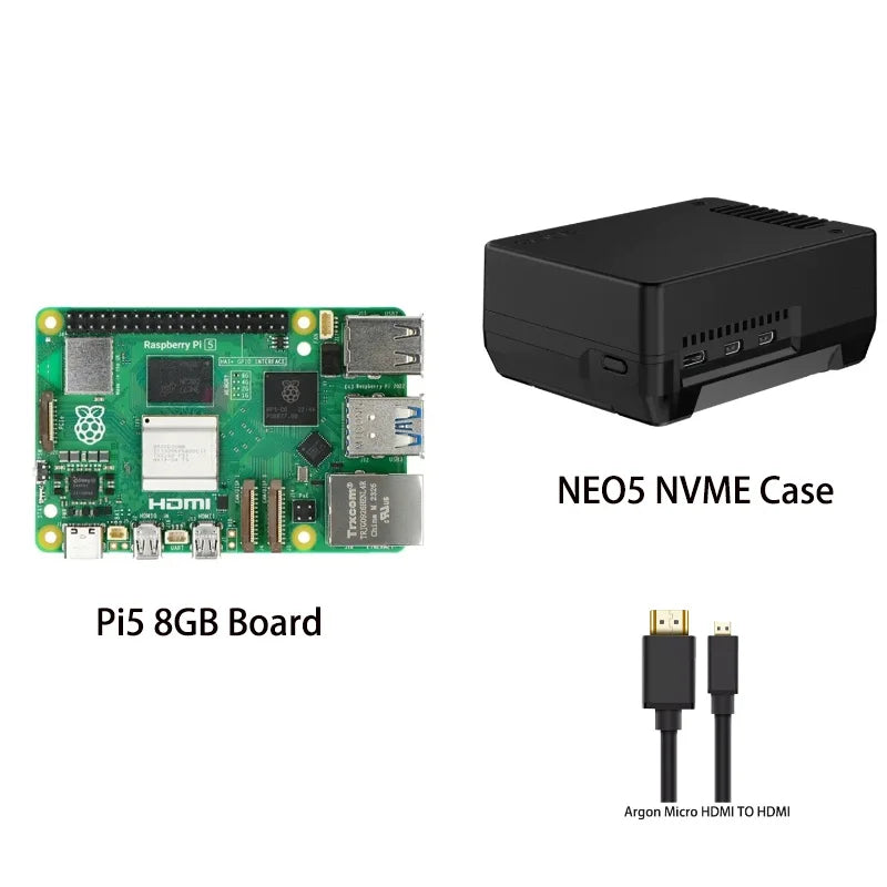 Custom Pi 5 8GB Board  With NEO5 M.2 NVME PCIE Case Kit