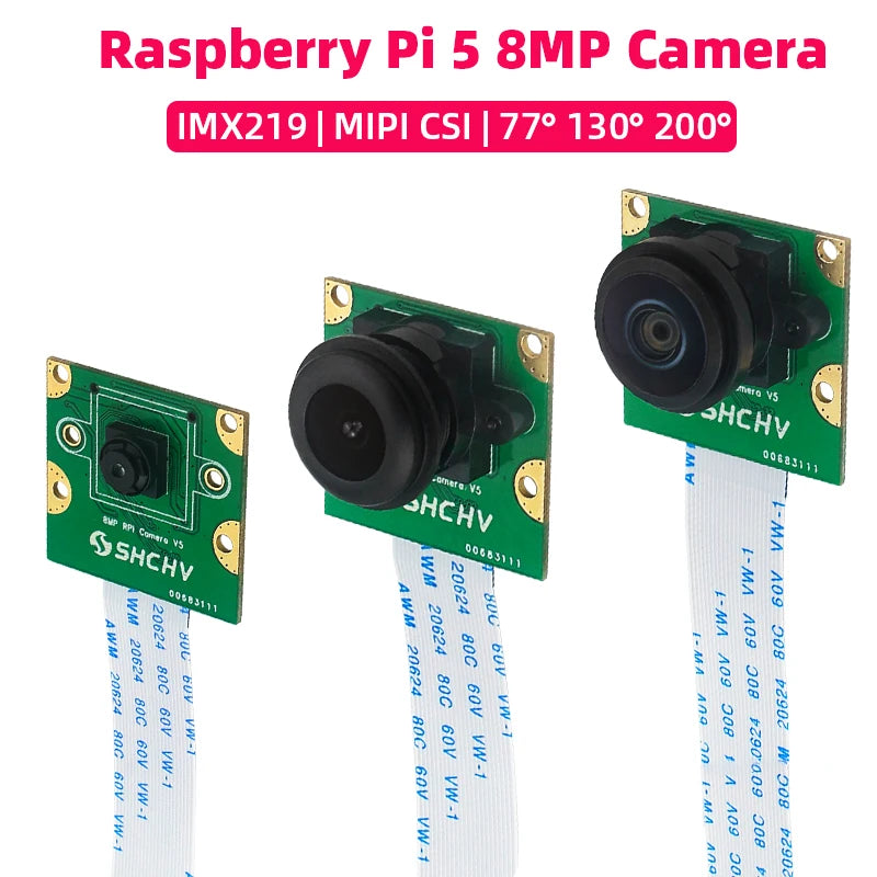 Custom Pi 5 8MP Camera IMX219 Sensor 77° 130° 200° FOV Fisheye MINI CSI Interface with 15cm FFC for RPI 5 Pi5