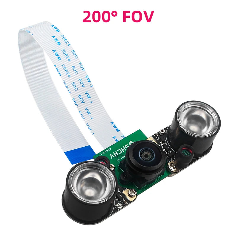 Custom Pi 5 8MP Camera Night Vision IMX219 77° 130° 200° FOV Fisheye MINI CSI Interface + 2 Infrared Light for RPI 5 Pi5