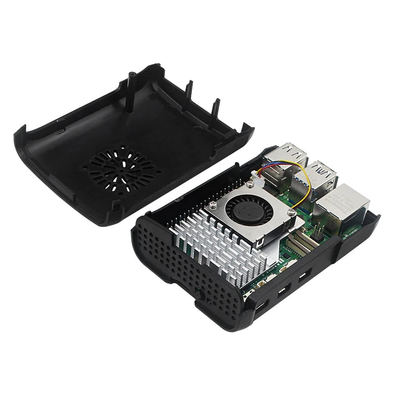 Custom Pi 5 ABS Case Black Plastic Shell Compatible for Active Cooler Speed Adjustable PWM Fan for RPI 5 Pi5