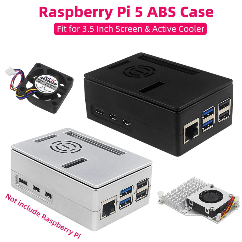 Custom Pi 5 ABS Case Black Silver Plastic Shell Optional PWM Cooling Fan Active Cooler Support 3.5 Inch Screen for RPi 5 Pi5