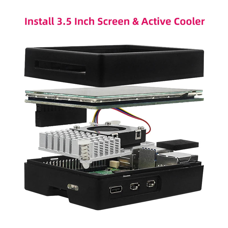 Custom Pi 5 ABS Case Black Silver Plastic Shell Optional PWM Cooling Fan Active Cooler Support 3.5 Inch Screen for RPi 5 Pi5
