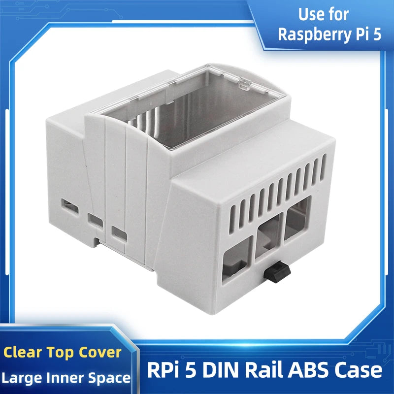 Custom Pi 5 ABS Case DIN Rail Shell Large Inner Space Clear Top Windows Electrice Box Optional Active Cooler for RPi 5 Pi5