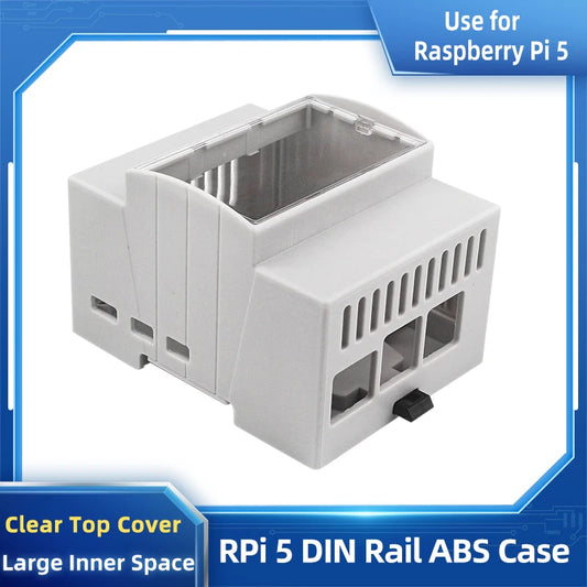 Custom Pi 5 ABS Case DIN Rail Shell Large Inner Space Clear Top Windows Electrice Box Optional Active Cooler for RPi 5 Pi5
