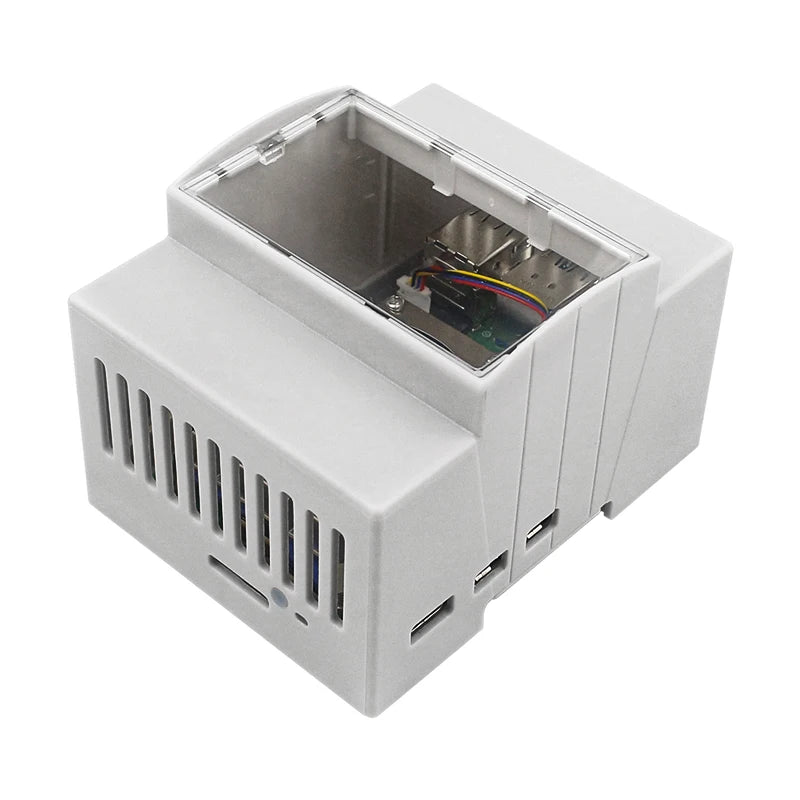 Custom Pi 5 ABS Case DIN Rail Shell Large Inner Space Clear Top Windows Electrice Box Optional Active Cooler for RPi 5 Pi5