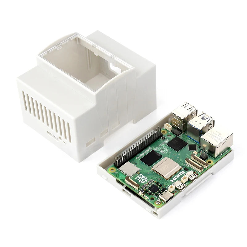 Custom Pi 5 ABS Case DIN Rail Shell Large Inner Space Clear Top Windows Electrice Box Optional Active Cooler for RPi 5 Pi5
