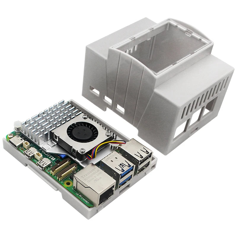 Custom Pi 5 ABS Case DIN Rail Shell Large Inner Space Clear Top Windows Electrice Box Optional Active Cooler for RPi 5 Pi5